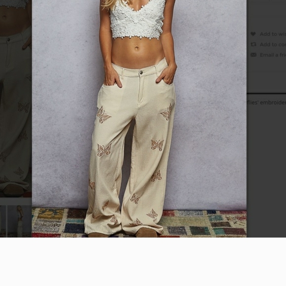 POL Pants - POL Beige Wide Leg Pants with Butterfly Embroidery